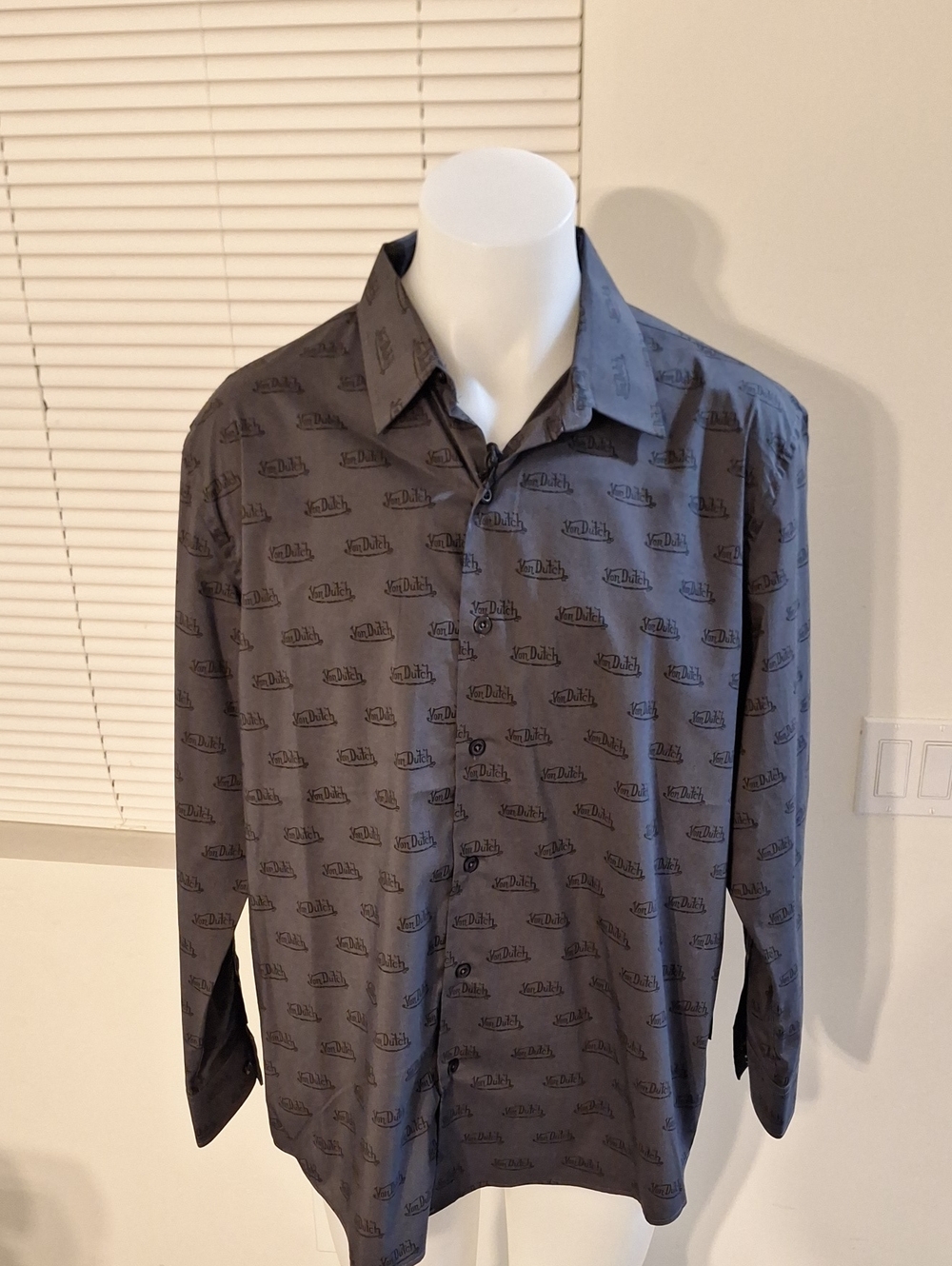 Von Dutch Gray Button-Down Logo-Print Shirt